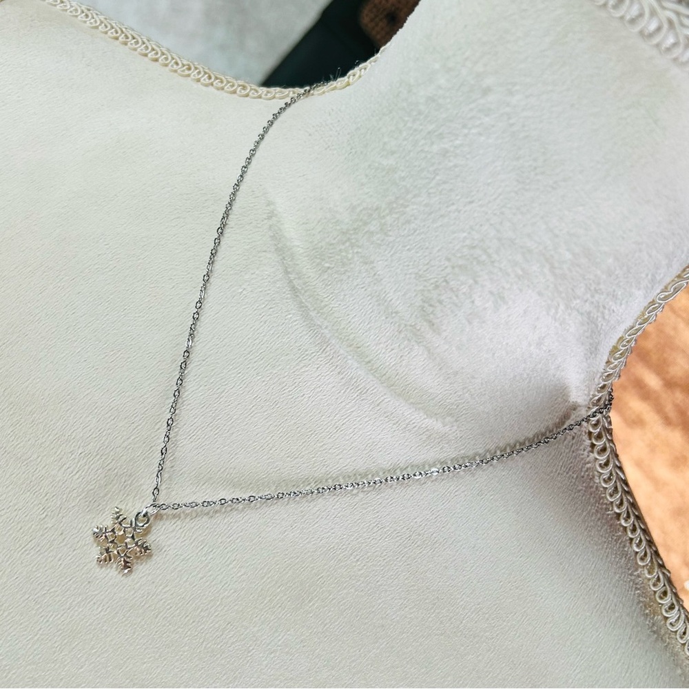 Handcrafted salvaged vintage silver plated snowflake pendant on chain necklace